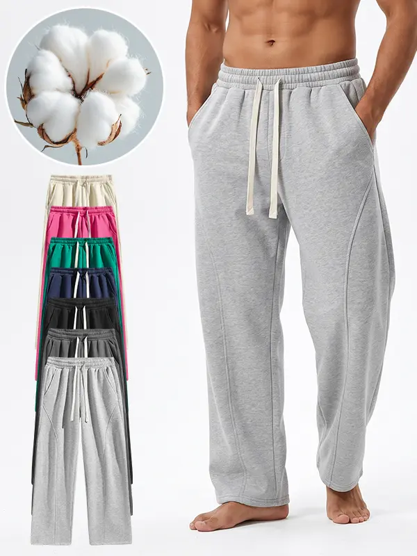 Men Straight Leg Casual Pants Stretch Wrinkle Resistant Drawstring Waist Streetwear Trousers，Casual Straight Leg Sweat Pants Elastic Drawstring Waist Street Bottoms