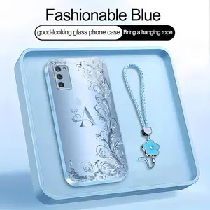 Suitable for [Galaxy A03s] high-end women's phone case🤩，a beautiful four-leaf clover lanyard is included🍀，with 26 letters of the alphabet to choose from and exquisite flower patterns，simple and elegant  YM99