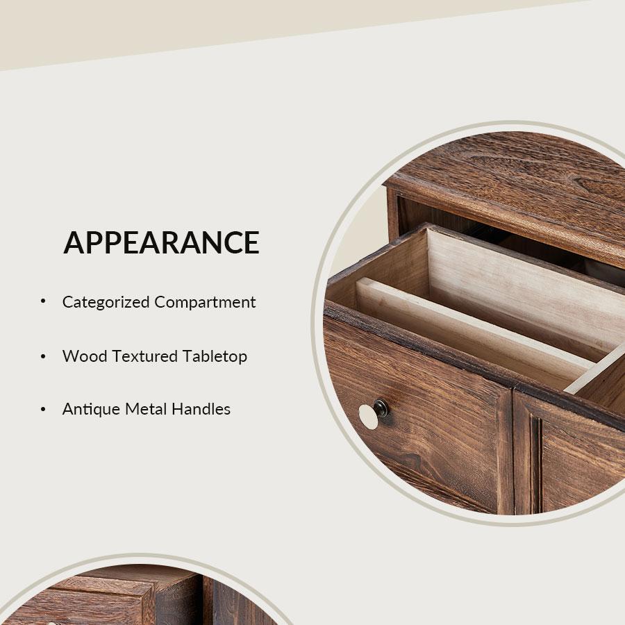 Hulala Galatea 30'' Tall End Table 3-Drawer Farmhouse Cabinet/Nightstand with Built-in Power Strip, Faux Six-Drawer, Solid Wood Legs & Adjustable Feet