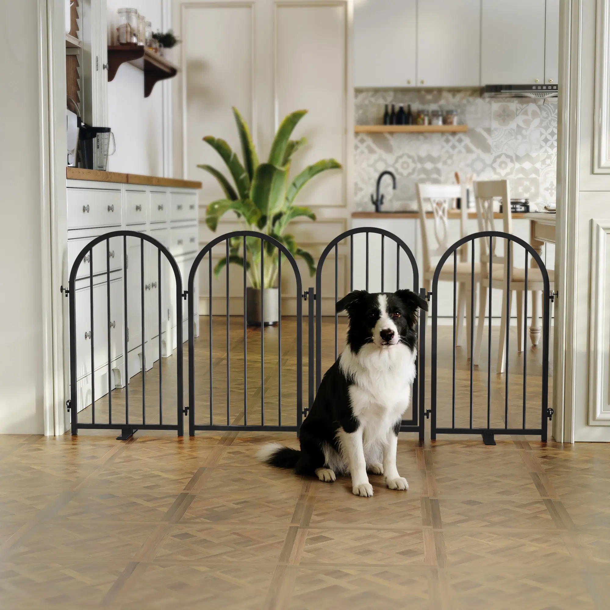【Summervibes】Folding Pet Gate with Access Door - Adjustable from 36 to 108 Inches, Metal Frame, Non-Slip, Easy to Assemble, Safe for Small to Large Dogs, Indoor & Outdoor Use, Durable and Sturdy