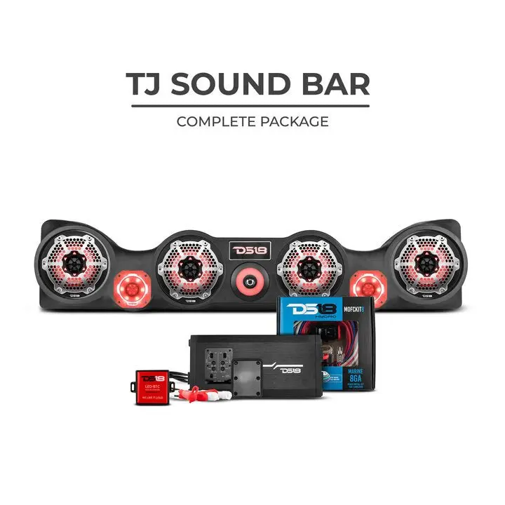 DS18 Jeep TJ Sound Bar Package - 6.5 Speakers, Car Stereo Upgrade, Stereo Car Audio Amplifier, RGB Lights, UV Protection Custom Automotive Electronics Setup, Vehicle Amplifier