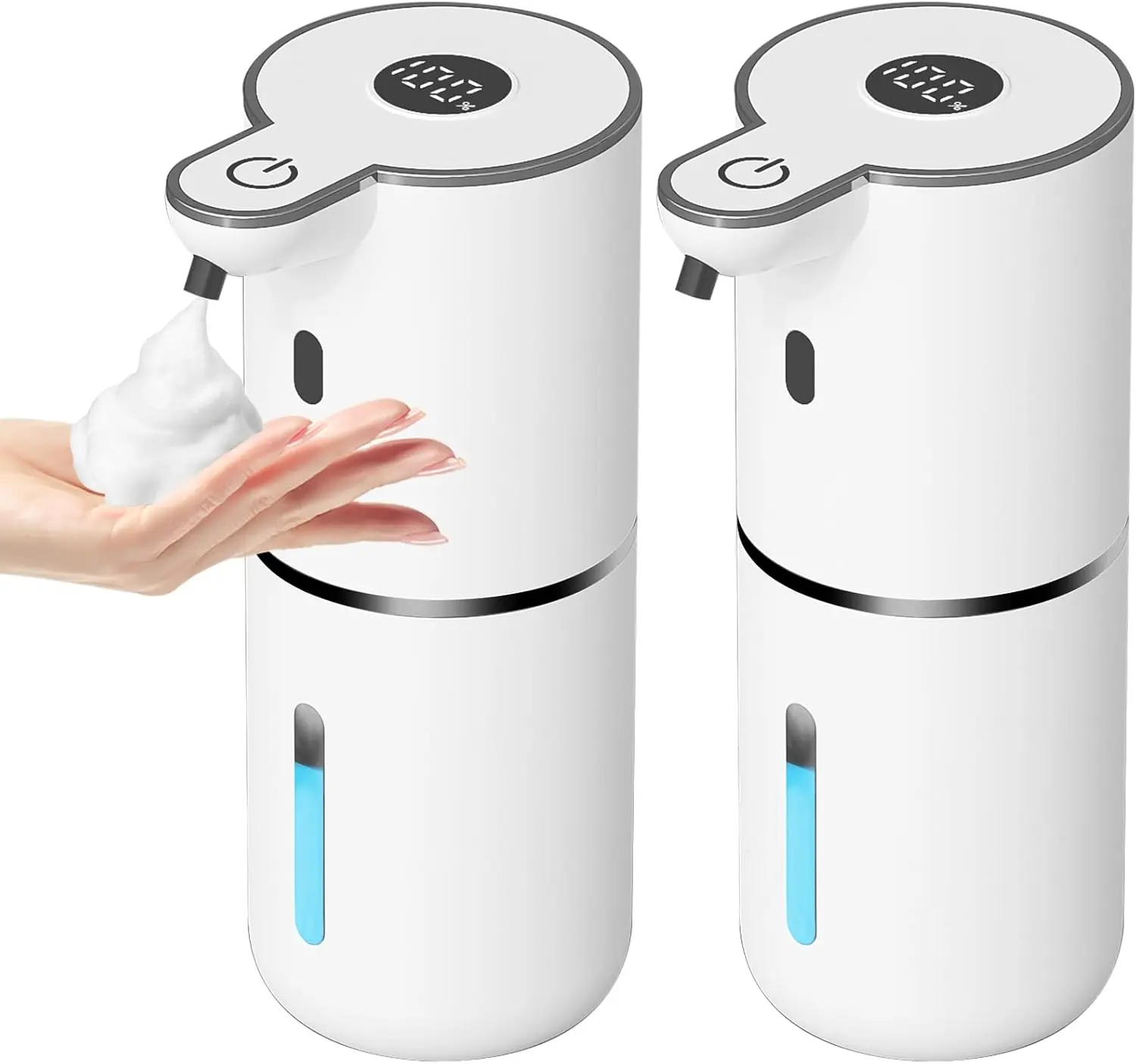 2-Pack Modern Touchless Soap Dispenser, Wall-Mountable Pump with 6 Adjustable Levels, USB Rechargeable & IPX5 Waterproof, Reduces Soap Waste for Hospital & Restaurant, Hand Sanitizer, Automatic