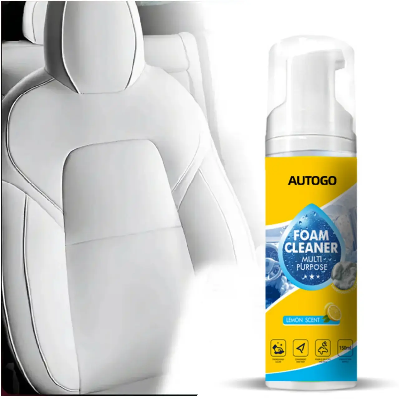 4-in-1 Multi-Enzyme Foam Cleaner – No-Rinse, Lemon Scent, Deep Cleaning Spray for Car Interior, House & Car Detailing Products, Upholstery, Leather, Fabric, Vinyl, Plastic, Kitchen Grease & Bathroom Tiles – Stain Removal, Daily Maintenance