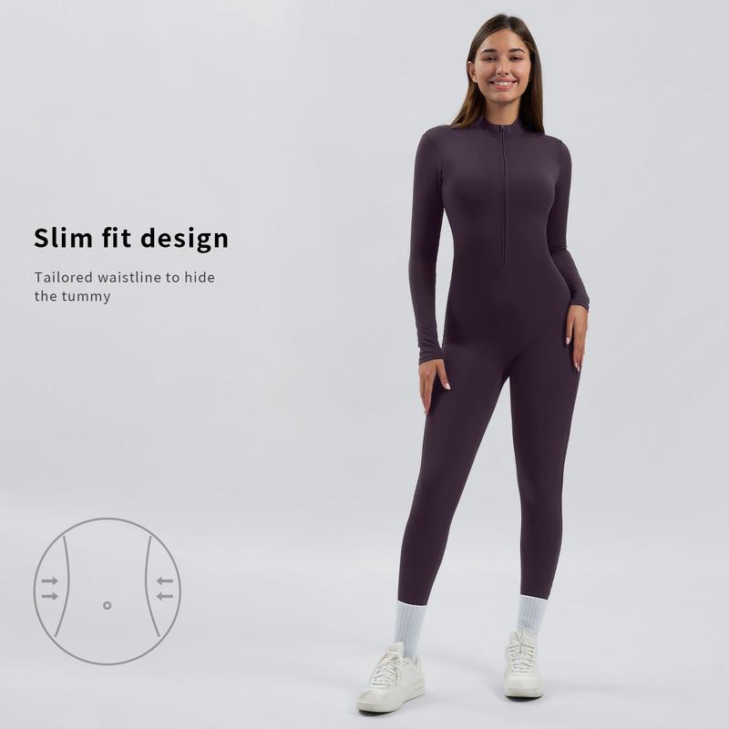 Tenwolf Women's Sports Jumpsuit Autumn Winter Thick Fleece Lined Zippered Slimming Yoga Romper Suitable for Fall/Winter