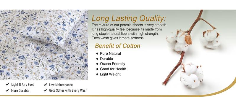 Ruvanti 100% Cotton Percale Sheet Set – Ultra Soft Hotel-Quality Bedding with Deep Pockets, Breathable, Elegant Design, Soft Touch, OEKO-TEX Certified