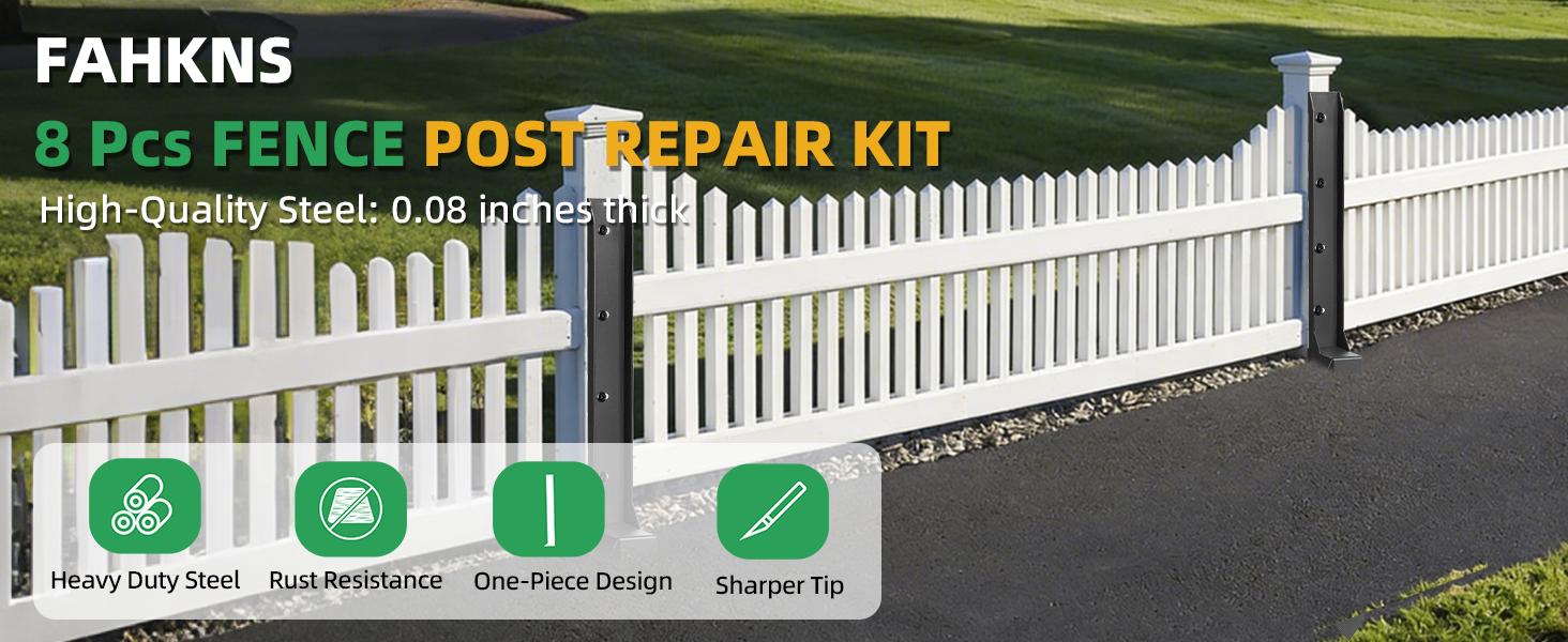 Fence Post Repair Kit, 33.5 Inch Heavy Duty Steel Anchor Stakes, One-Piece Fence Post Repair Stakes, Thickened Rustproof Anchor Ground Spike for Repair Tilted Broken Wood Posts Support