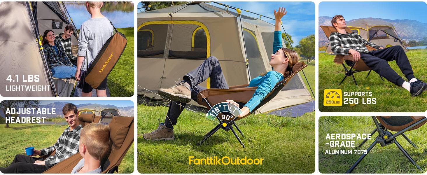 Fanttik Outdoor Zeta L8 Max Rocker Camping Chair, Multi-Angle Adjustable Camping Chair Supports 250 lbs, Portable & Lightweight, Comfort-Driven Design, High Strength Camping Chair