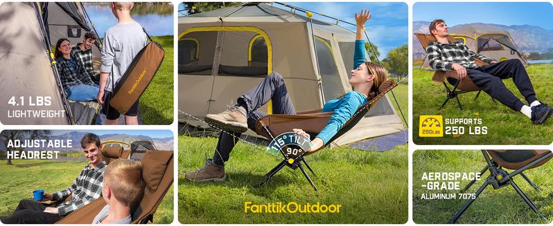 Fanttik Outdoor Zeta L8 Max Rocker Camping Chair, Multi-Angle Adjustable Camping Chair Supports 250 lbs, Portable & Lightweight, Comfort-Driven Design, High Strength Camping Chair