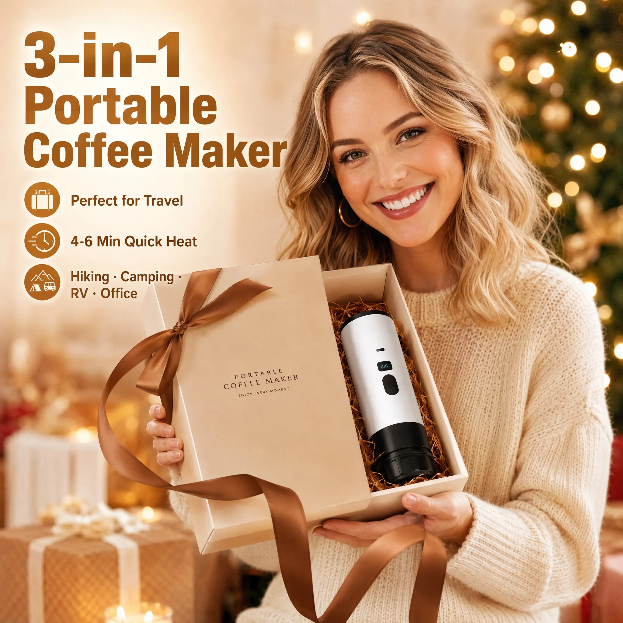 TikTokShop Black Friday Halloween Coffee Set - The Perfect GiftPortable Espresso Maker for Coffee Lovers, Type-C Powered, with Stand & Storage Bag, Compatible with NS Capsules & Ground Coffee, Ideal for Travel & Home Use Bottle