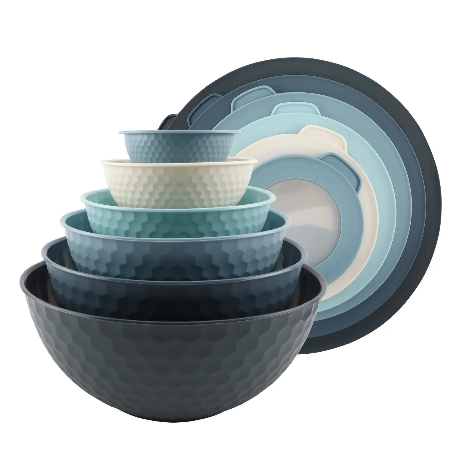 COOK WITH COLOR Mixing Bowls with Lids - 12 Piece Nesting Plastic Bowls Includes 6 Prep Bowls and 6 Lids with Non Slip Bottom Set Tableware