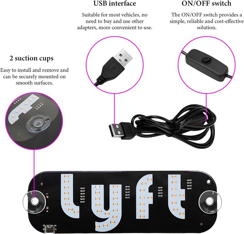 Car Windshield LED Light Sign, Bright Glow Signs Decals with Suction Cups & USB A Switch Cable, LED Window Display Sign Decor Lights for Taxi Truck SUV, Car Accessories