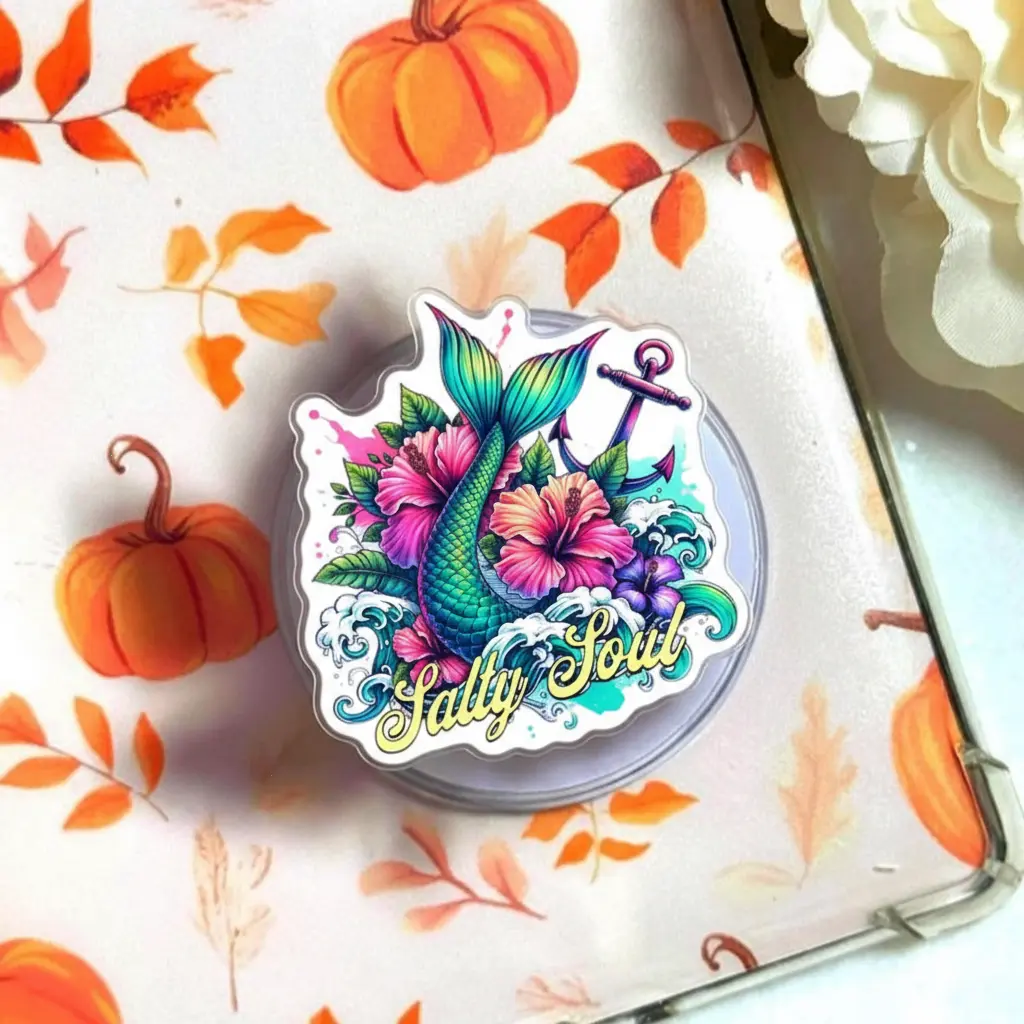 Aesthetic Salty Soul Mermaid Magnetic Phone Grip, Retro Summer Beach Vibes Magsafe Kickstand, Trendy Ocean Lover Tropical Vacation Gift For Her