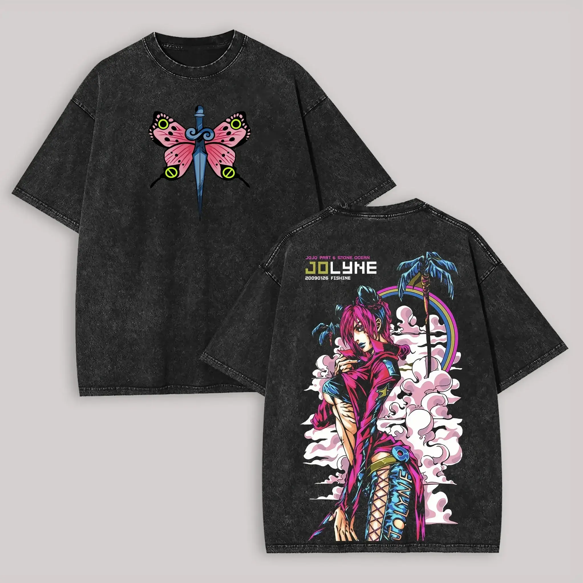 JoJos Bizarre Adventure JJBA Jolyne Cujoh Graphic T Shirt Stone Ocean Acid Wash Oversized Vintage Heavyweight Tee Anime Streetwear Gym Pump Cover Dark Aesthetic Y2K Grunge Casual Top Men Women Fits