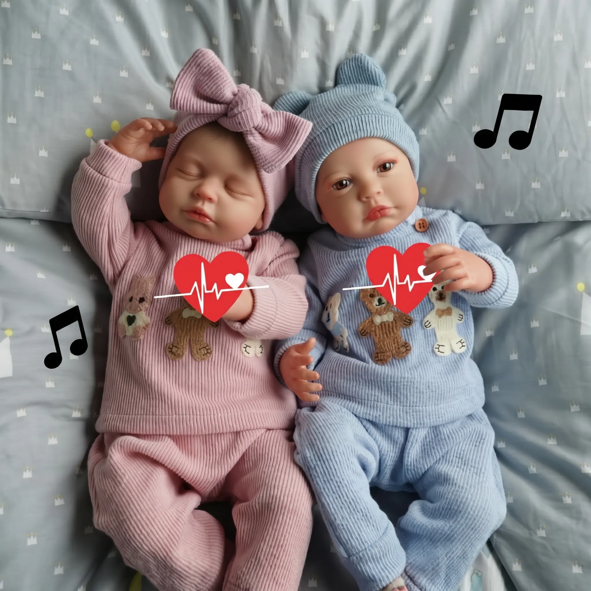 #backtoschool BABESIDE 20-inch 8-Piece Twins Reborn Doll Set with Cloth Body & Vinyl Limbs Breathing Heartbeat Laughter Functions Gift Box Accessories Perfect for Christmas New Year Birthdays Collectors