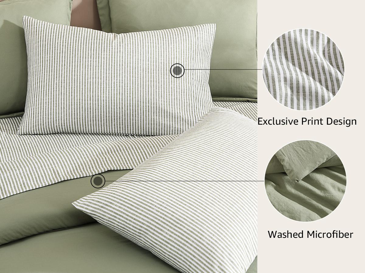 Monbix 7-Pieces Comforter Set, Modern Farmhouse Coastal Style Bedding, 1 Single-Stitch Comforter, 2 Pillowcases, 2 Shams, 1 Flat & 1 Fitted Sheet