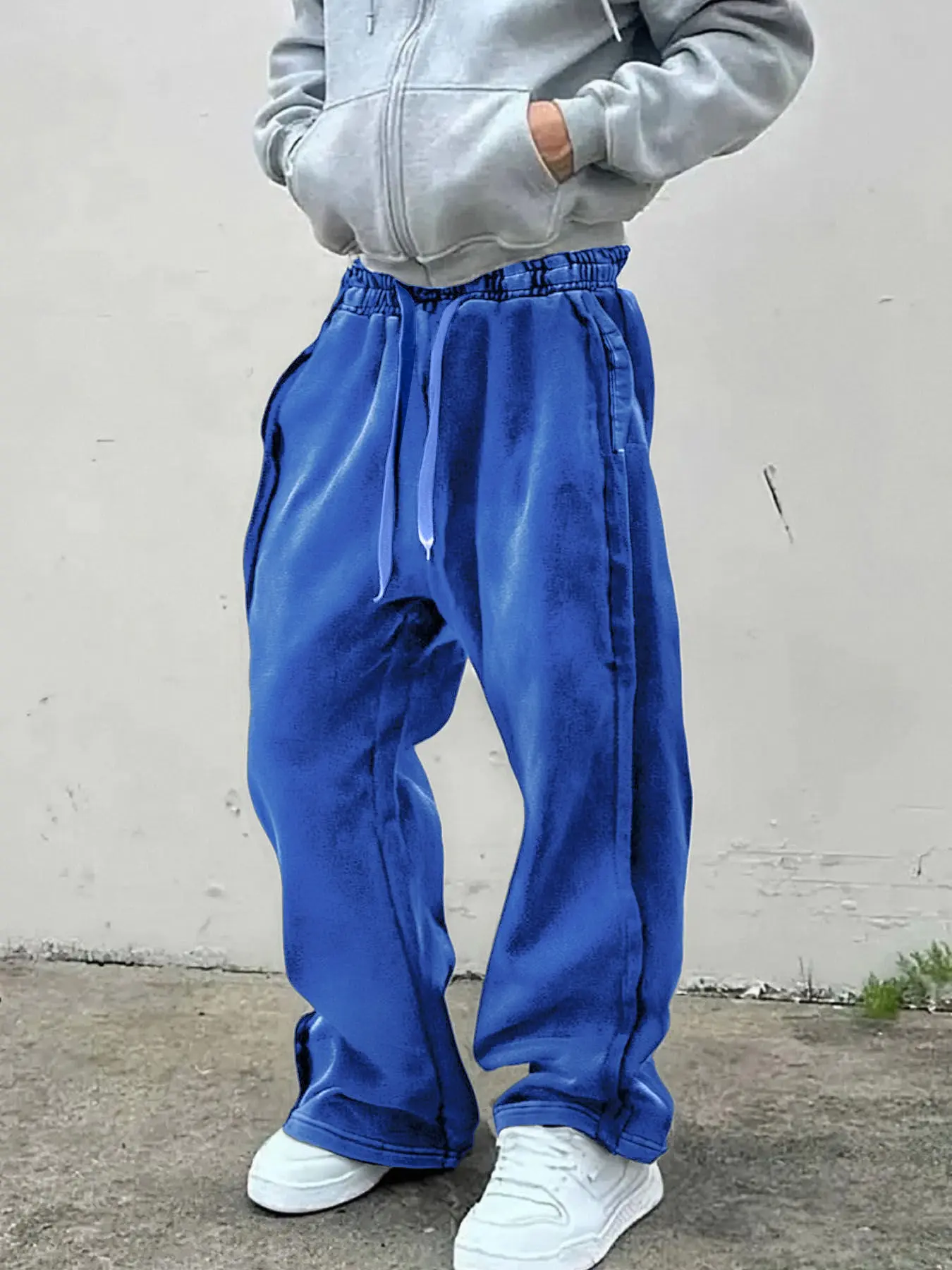 Men's Cotton Minimalist Wide Leg Jogger Pants, Loose Fit Knit Sweatpants, Youth Streetwear Style, Casual Daily Wear, Baggy Jogging Pants