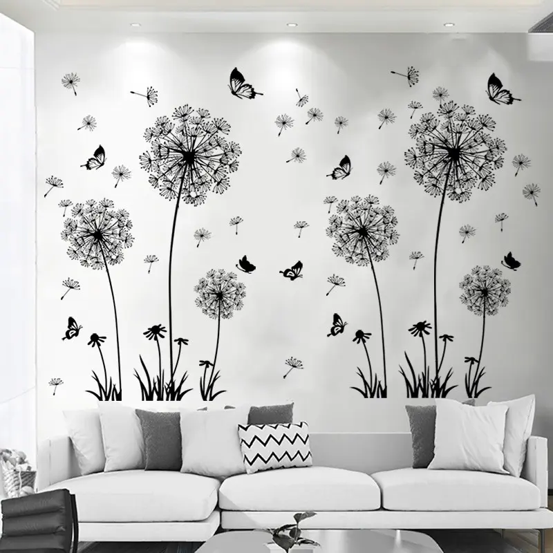 Romantic Dandelion Self-Adhesive Wall Stickers, Bedroom Living Room Background Decor, Vinyl Wall Decals for Home Decoration, Decorative Decal, Flowers, Floral Wall Decals, Flower Decals for Walls