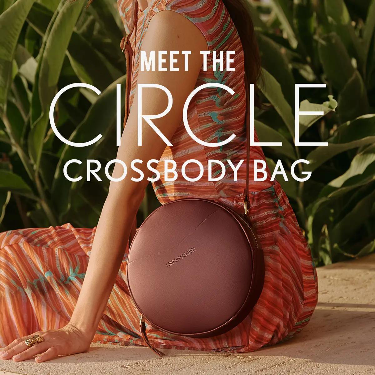 Portland Leather Circle Crossbody - Unique Shape Carry - Leather Round Bag, Adjustable Strap, Compact Storage