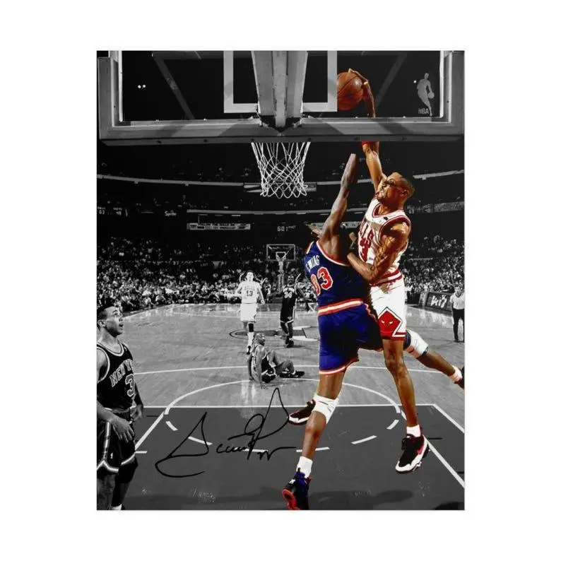 Scottie Pippen Dunk over Patrick Ewing Signed Photo Autograph Print Poster Wall Art Home Decor