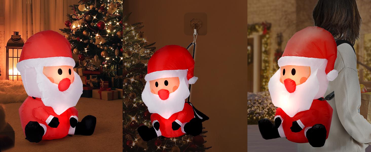 VIVOHOME Christmas Inflatable Outdoor Decoration, Santa on Green Sleigh, Santa and Christmas Tree, Navidad Blow Up Yard Decor with Built-in LED Light for Lawn, Garden, Party  Ornament Water Proof