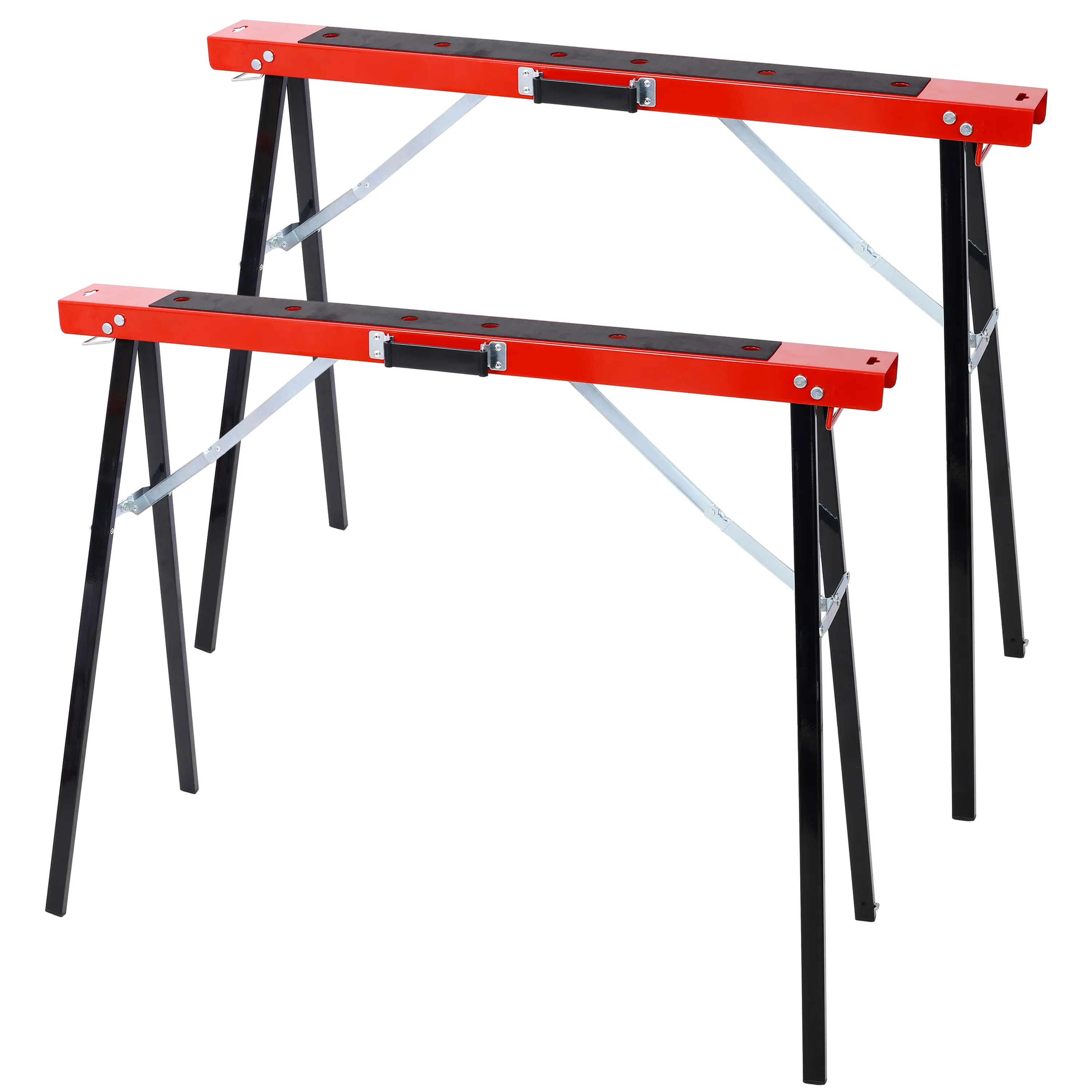 2-Pack Heavy-Duty Steel A-Frame Foldable Sawhorses - Fast-Open Legs, Convenient Handle, 12 Height Adjustments (25-35.5 in) Lock, 660lbs Capacity for Construction, Garage DIY Projects, Workshop Support