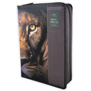 Biblia con Cierre Portatil Letra Grande 12 puntos RV1960 imit piel rostro de leon negro con indice