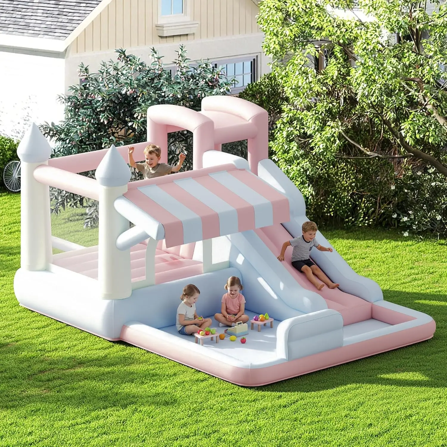 AMERLIFE Inflatable Water Slide Bounce House - Outdoor Kids Stuff with Jumping Area, Climbing Wall, Splash Pool, Water Gun, Included Air Blower for Ages 3-12 (Indoor/Outdoor Use), Water Slides #homemakeover