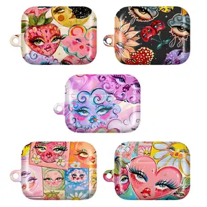 Whimsical Celestial AirPods Case Collection, Vibrant Moon & Floral Face Cover for AirPods 4/3/2/1 & Airpods Pro 3/2/1, Indie Aesthetic Trippy Art Cover for AP, Adorable Gift for Women & Girls, Funky Pop - Cute Strawberry & Heart