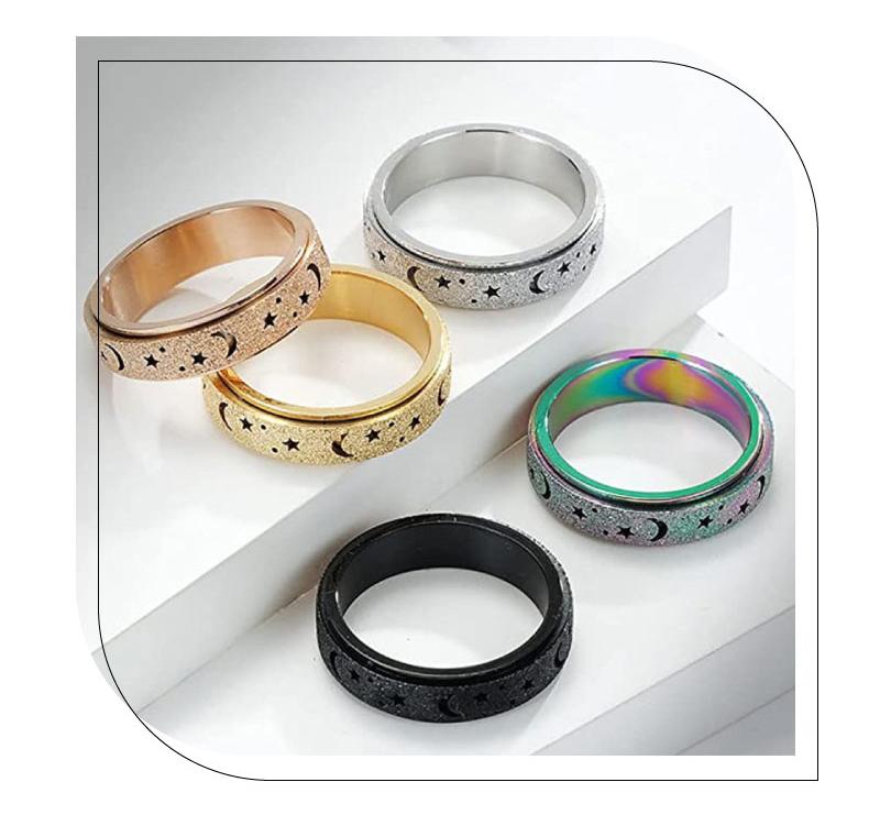 GGIRL Stainless Steel Fidget Rings for Anxiety for Women Men Charm Frosted Moon Star Spinner Ring 6mm Multi-colour Ring Thumb Ring Size 6-12 Stress Relieving Elegant Design Durable Material,Ideal Creative Daily Jewelry Gift