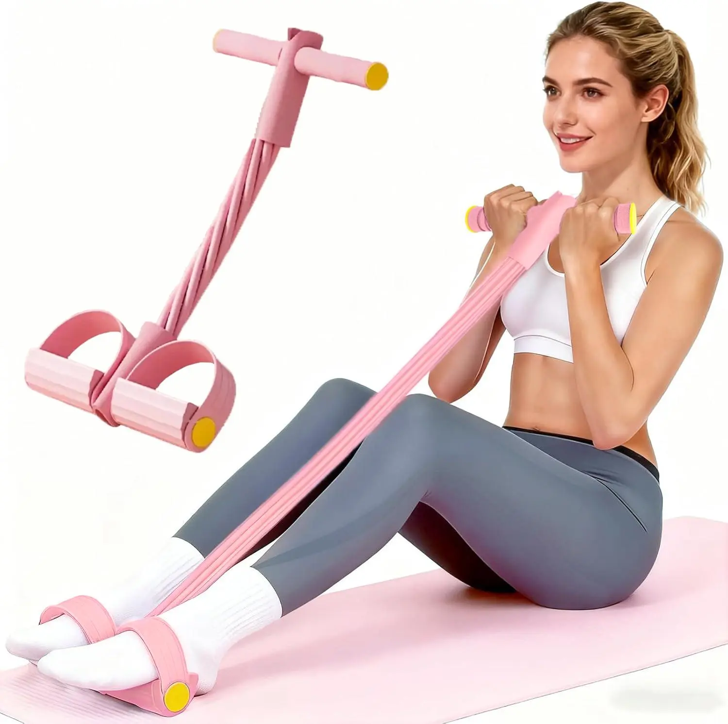 6-Strand Heavy Duty Adjustable Ab Trainer Machine - Non-Slip Foot Pedal, Resistance Bands, Core Workouts, At Home Gym Workout Exercise Equipment, Sit-Up Assist (Portable)