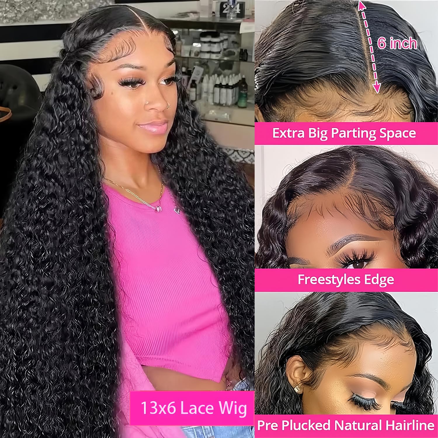 Bling Hair Deep Wave Frontal Wig 13x4 13x6 HD Lace Front Wig 180% Deep Curly Transparent Lace Frontal Human Hair Wigs For Women PrePlucked Lace Hairline Natural Color