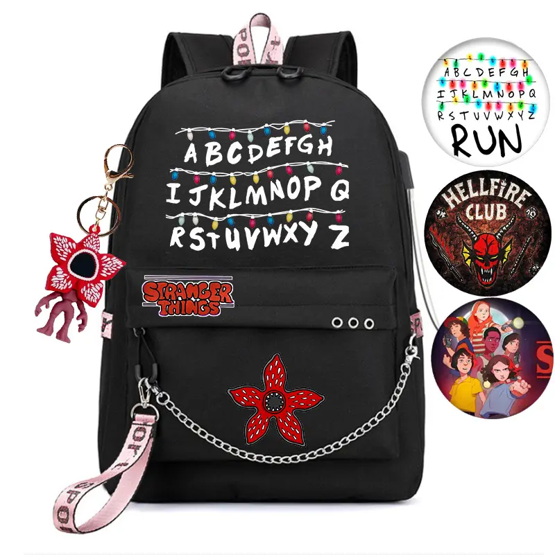 Stranger Things Chain USB School Bag Travel Backpack