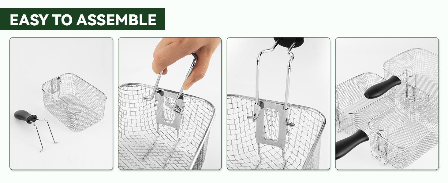 SUSTEAS Electric Deep Fryer with 3 Baskets 5.2 QT Oil Capacity Cool Touch Sides Easy to Clean Nonstick Basket for Home Use 1800 Watt Immersed Heating Element