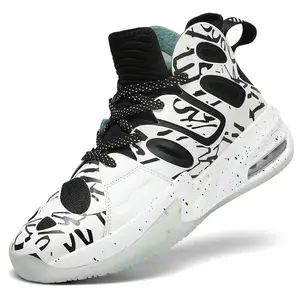 ASHION Men's Graffiti Basketball Shoes Fashion High-Top Sneakers With Air Cushion Damping Non-Slip Breathable Training Shoes Professional Sport Athletic Footwear For Men & Teens