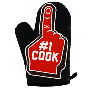 Number One Cook Oven Mitt Funny Sports Fan Foam Finger Sarcastic Kitchen Glove Funny Graphic Kitchenware Bakeware Funny Food  Novelty Cookware Black