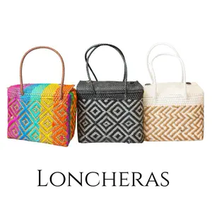 Loncheras - Handcrafted Plastic Hand Bags Made in Mexico Lonchera Eco Friendly Purse with Magnetic Buckle Closure Handwoven Recycled Material