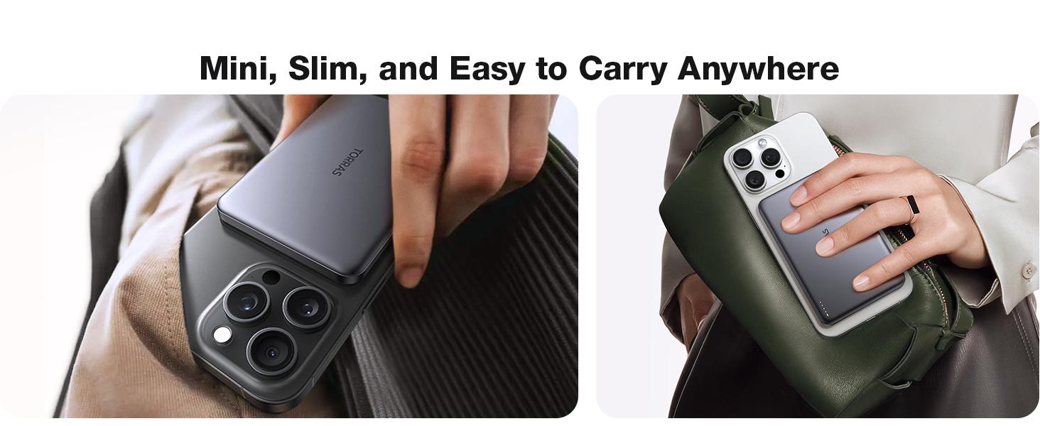 TORRAS MiniMag Power Bank,Ultra-Slim 10,000mAh Magnetic Wireless Portable Charger, 22.5W Fast Charging iPhone Air MagSafe Battery Pack Designed for iPhone 17 Pro Max/17 Pro/Air/16/15/14/13/12, Gray