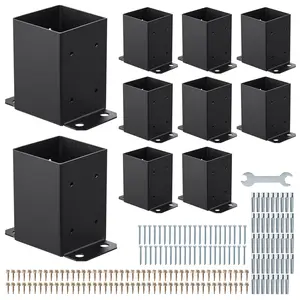 4x4 Post Base Set Of 10, Inner Size 3.6 x 3.6 Inch / 91.44 x 91.44 Mm, Post Brackets, Heavy Duty Carbon Steel For Decking Posts, Wood Post Brackets For Pavilion Deck Railing Support And Base Plate, Black