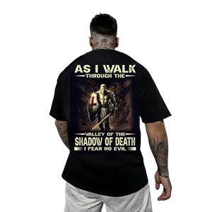 Men'S Plus Size Big & Tall 100% T-Shirt with "As I Walk Through the Valley of the Shadow of Death I Fear No Evil" Christian Faith Print & Knight Design - Soft Breathable All-Season Casual Gym Streetwear Tee, Inspirational Gift for Men, Running