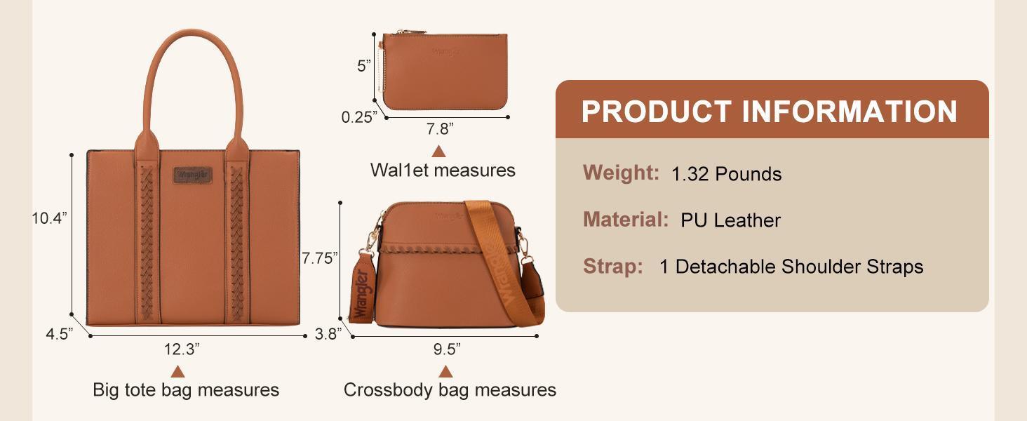 Wrangler 3Pcs Purses for Women Tote Bag Crossbody Handbag Sets with Strap 3 Set