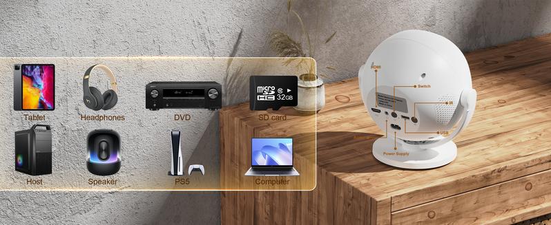 XBJ Portable Projector with WiFi 5G & Bluetooth, HD Home Video Projector for Outdoor Movies, 200" Screen with Built-in Speaker, Support 360° Correction Audio projector 4k projector for bedroom projectors