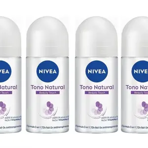 Nivea Beauty Touch 4 Pack Roll-On Antiperspirant 3en1 Tono Natural 72hr Protection 50ml Each