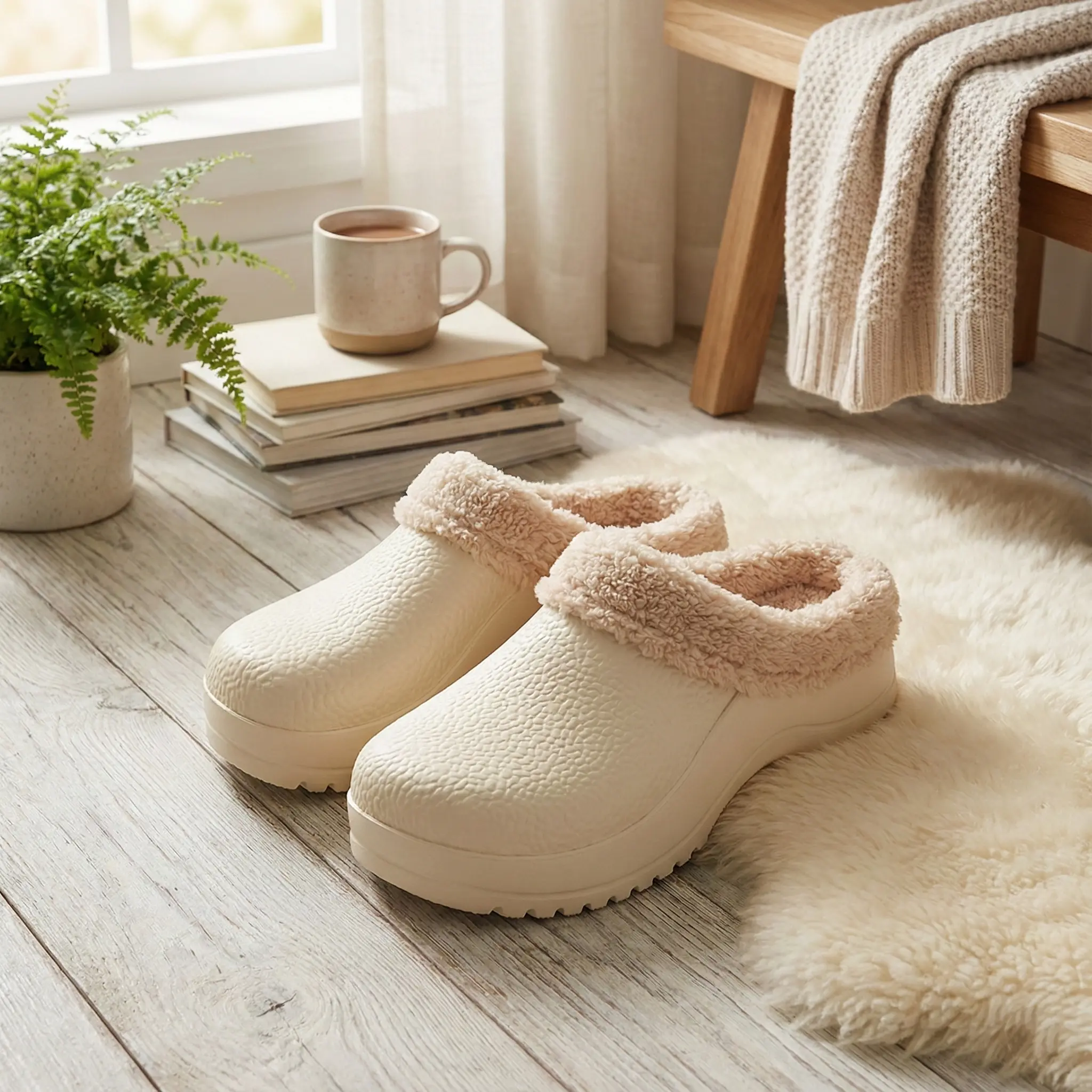 Women's Clog Fashion Slippers, Classic Fur Lined Waterproof EVA Shoes, Warm Comfortable Indoor Outdoor Winter Footwear, Slippers For Women, Clog Women's Fashion Slippers
