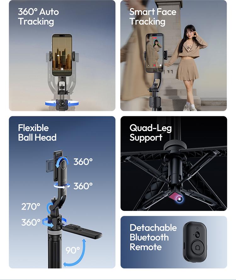 ULANZI TT23 64" Auto Face Tracking Tripod for iPhone/Android with Remote 360° Rotating Selfie Stick Follows Your Movement Facial Recognition Tripod for iPhone 17/16/15/14/13/Android/Camera/GoPro