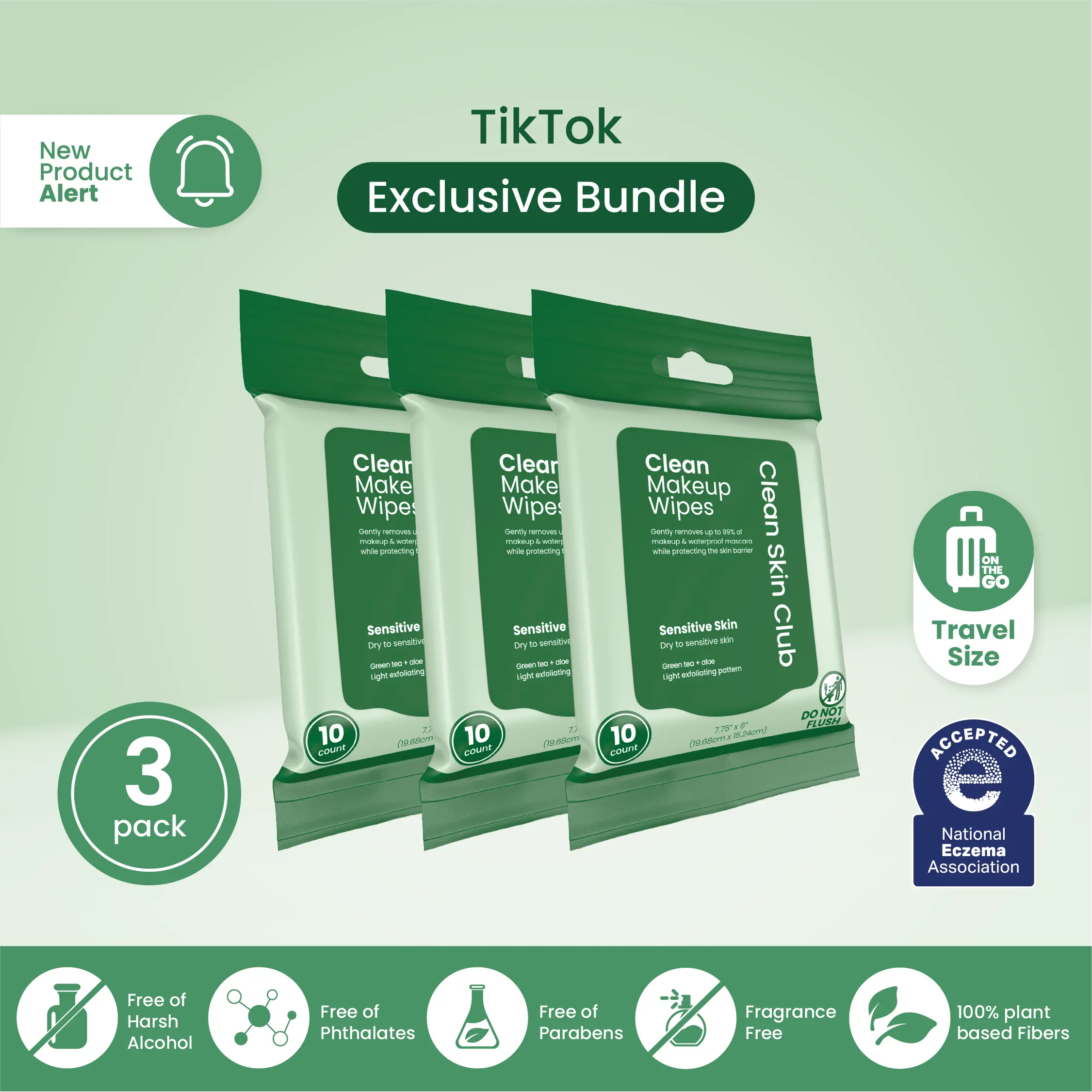 Sensitive Skin Makeup Wipes 10count - 3 Pack