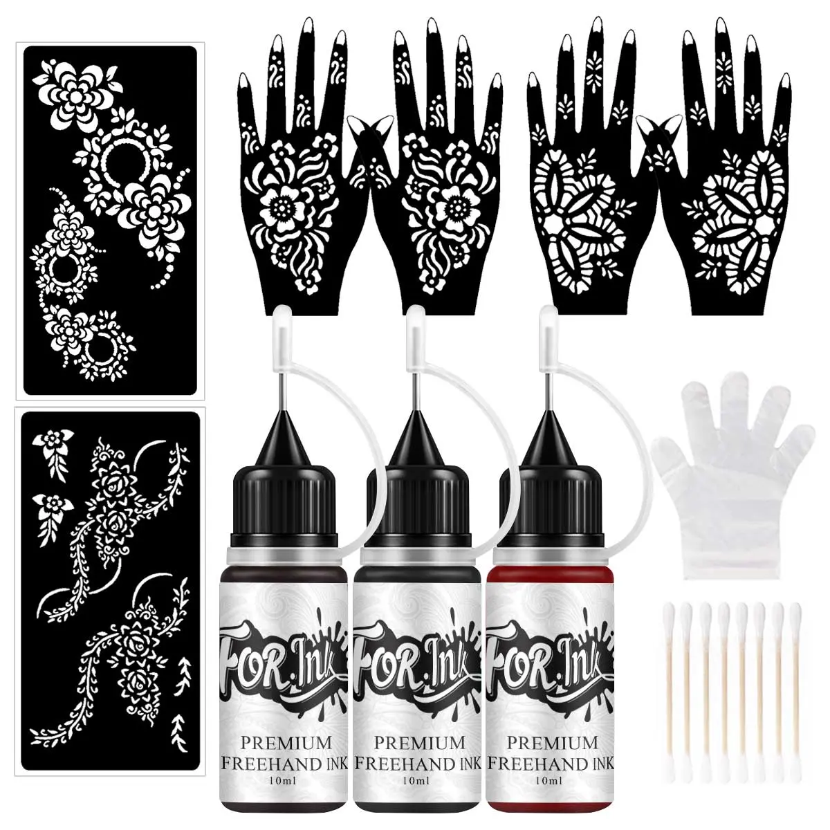 Semi-Permanent Tattoo Ink Set for DIY Freehand Tattoos, Long-Lasting Waterproof Temporary Body Ink with Reusable Stencils and Tool Accessories, Body Art Kit for Parties, Trendy Looks and Halloween