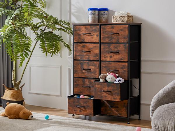 Cupboards Cabinets Dresser - Fabric Storage Tower with 10 Drawers, Bedroom Organizer, Chest of Drawers with Fabric Bins