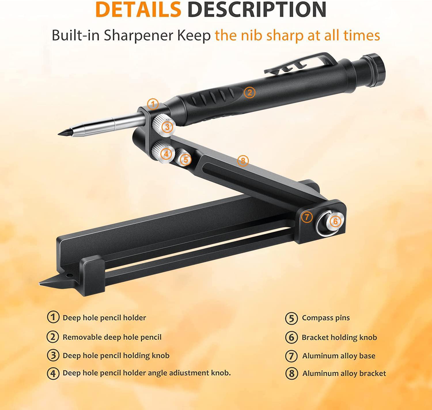Construction Pencil- Multi-function Scribing Tool-  Aluminum Alloy Scribe Tool with Deep Hole Pencil,DIY Woodworking Scribe Gauge Scriber Line Maker Measuring Tool,Gifts For Men