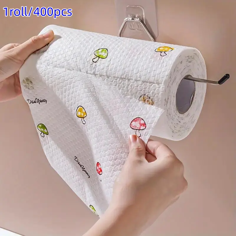 1 Roll 400pcs Washable Kitchen Towels, Reusable Oil Absorbent Paper Rolls, Durable Cleaning Supply Essentials for Home Car Living Room Toilet