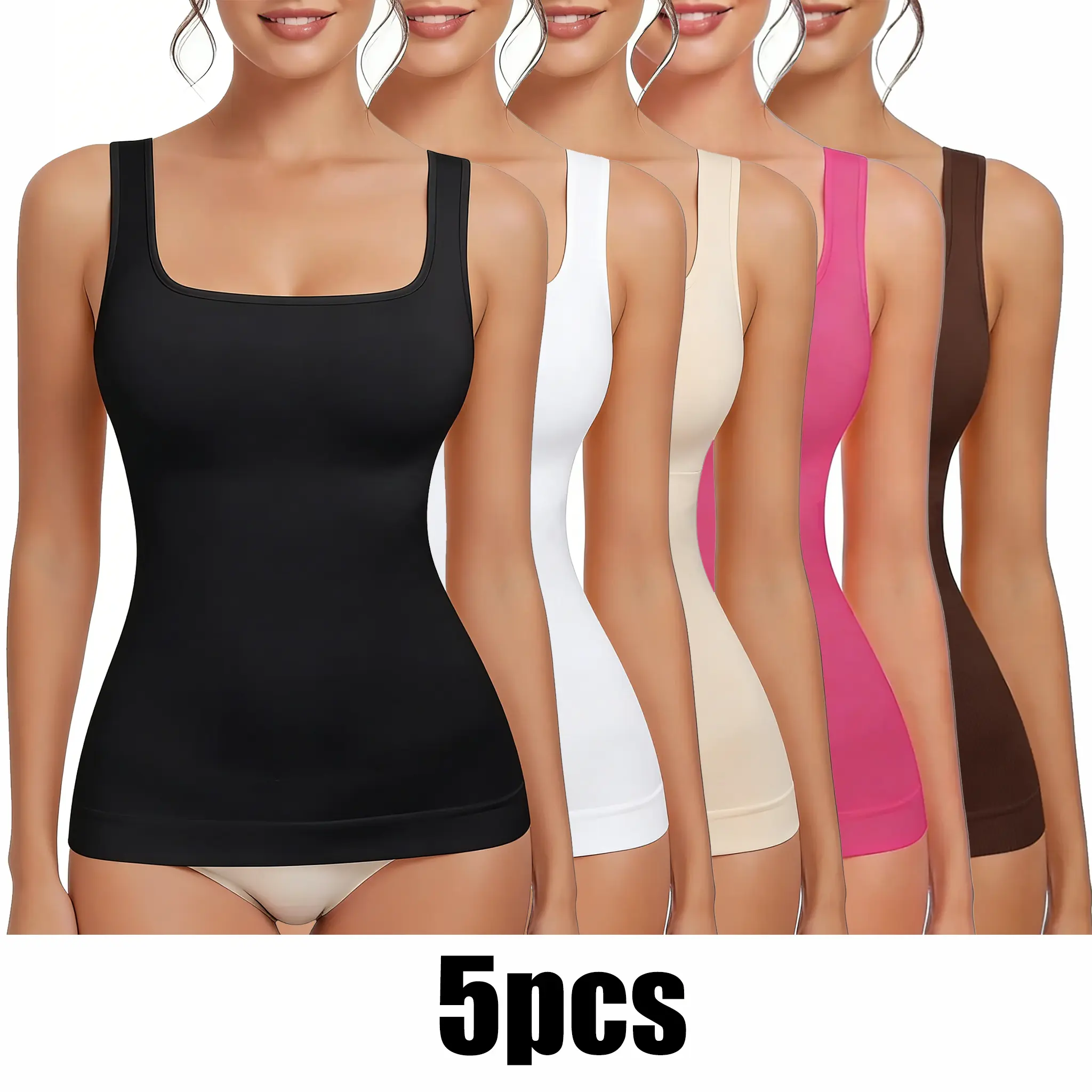 1/5pcs Women's Seamless Square Neck Shapewear Tummy Control Tank Top Backless Slimming Compression Cami Womenswear Bodysuit Top, Easy Styling, Modern Classic, Style Essential, Simple Style, Easy Styling, Soft Material